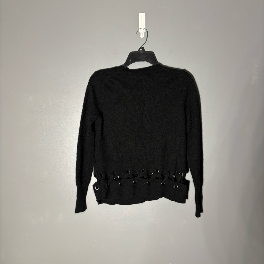 White + Warren Laced Scallop Hem Crewneck Black Sweater Size Medium - Picture 4 of 5